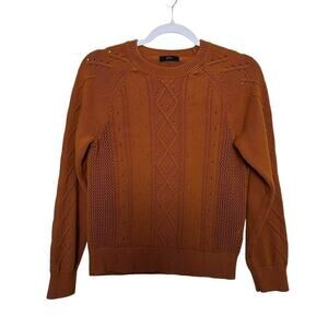 J. Crew Womens Crewneck Cable Pointelle Cotton Sweater SZ XS Burnt Orange Fitted